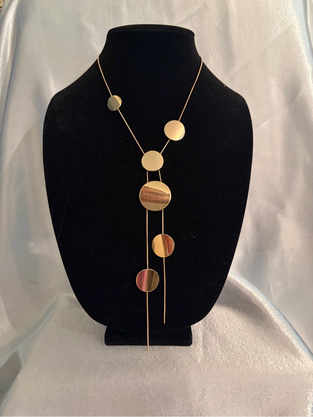 Modern Gold Disc Lariat Necklace - Women's Jewelry